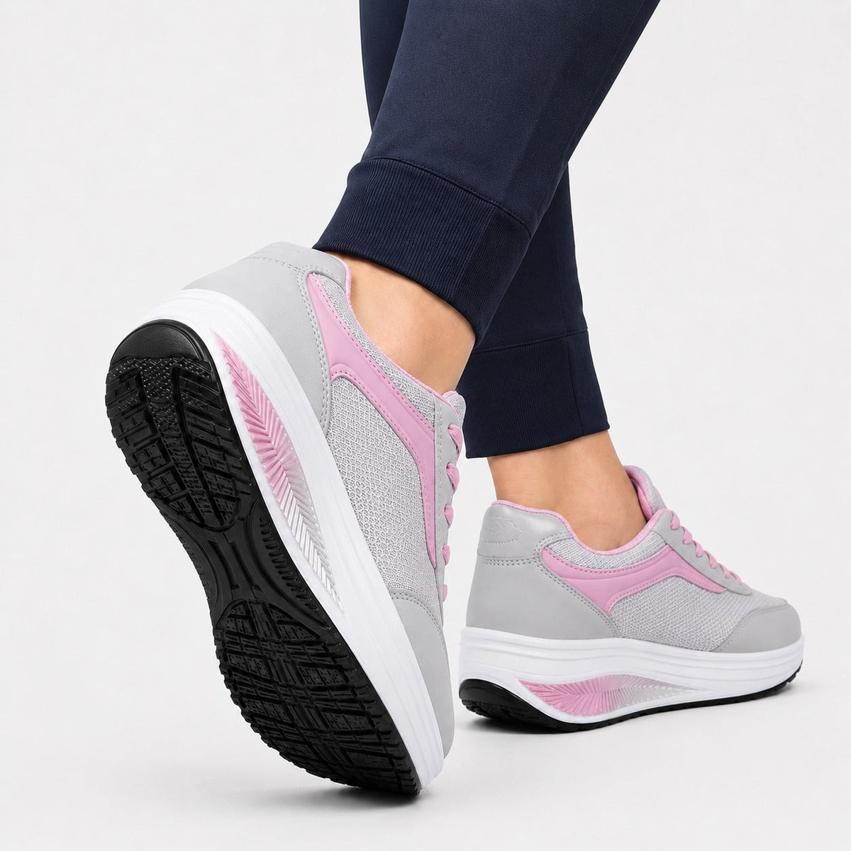 Wave Orthopedic Sole Walking Shoes For Women Colour Grey Pink Rear Sole Traction