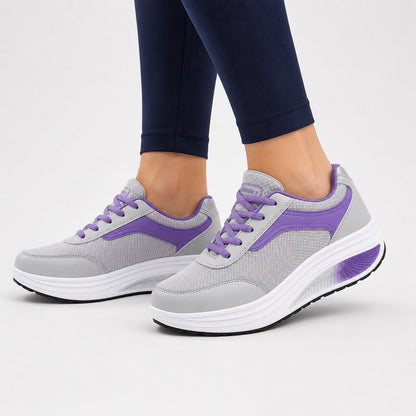 Wave Orthopedic Sole Walking Shoes For Women Colour Grey Purple Model Wearing