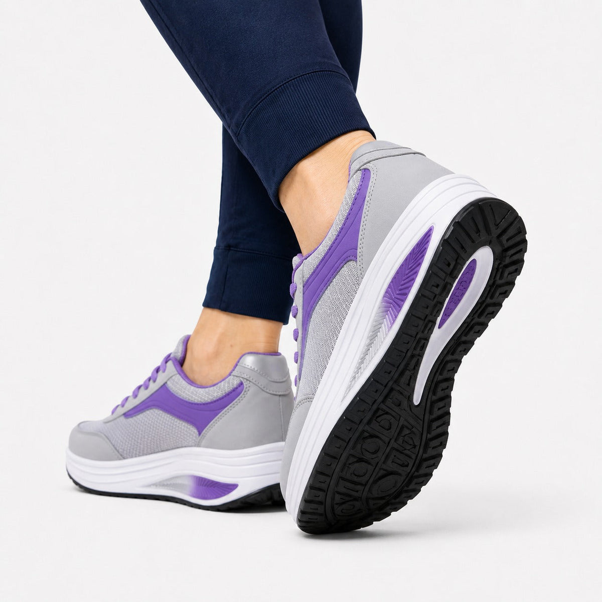 Wave Orthopedic Sole Walking Shoes For Women Colour Grey Purple Rear Sole Traction