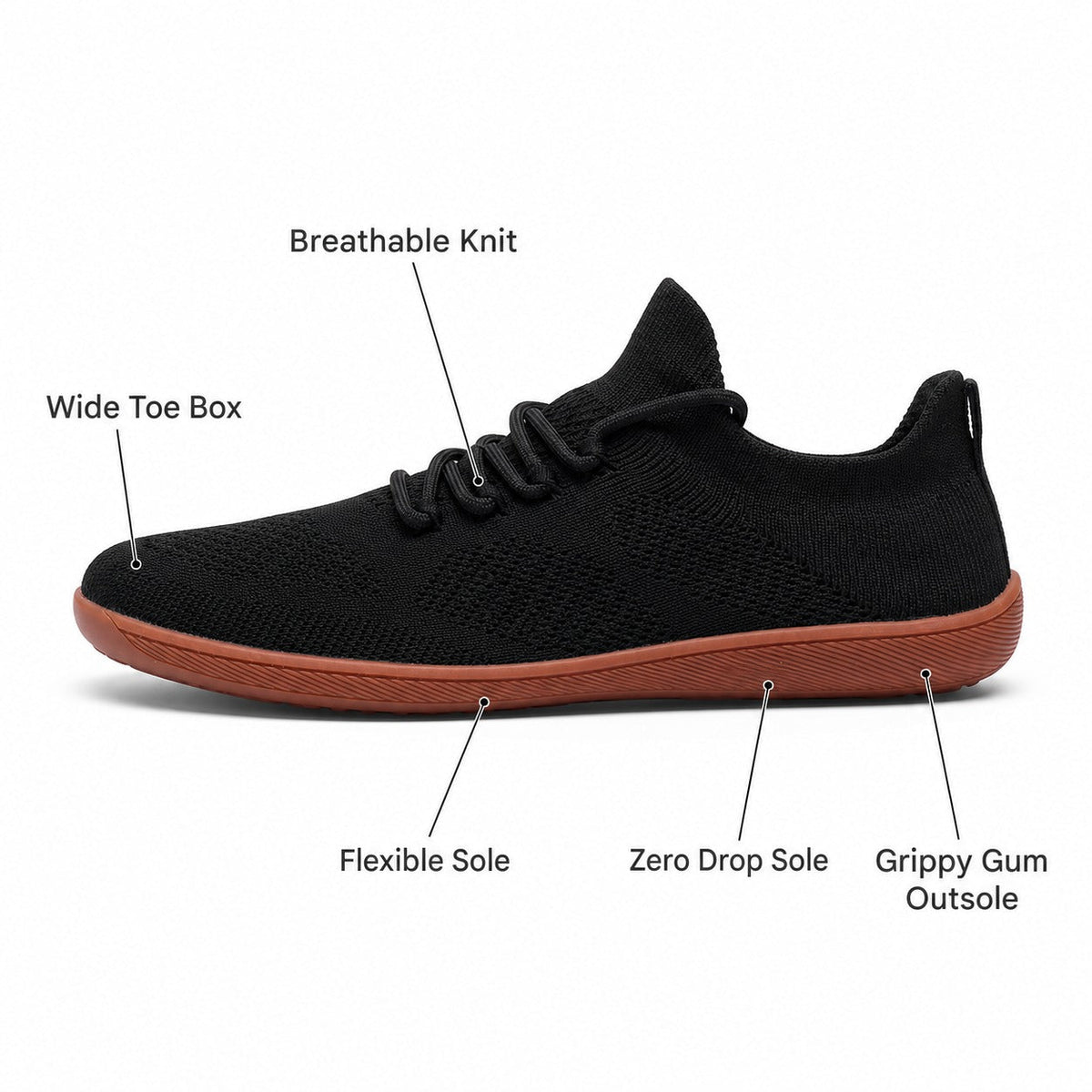 Zenn Wide Toe Barefoot Shoes For Women Colour Black Wide Toe Feature Diagram