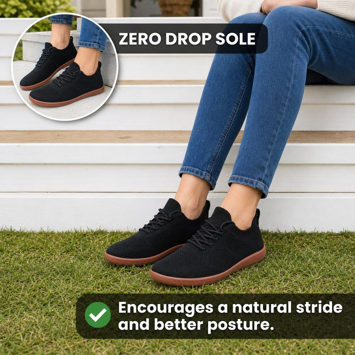 Zenn Wide Toe Barefoot Shoes For Women Colour Black Zero Drop Lifestyle
