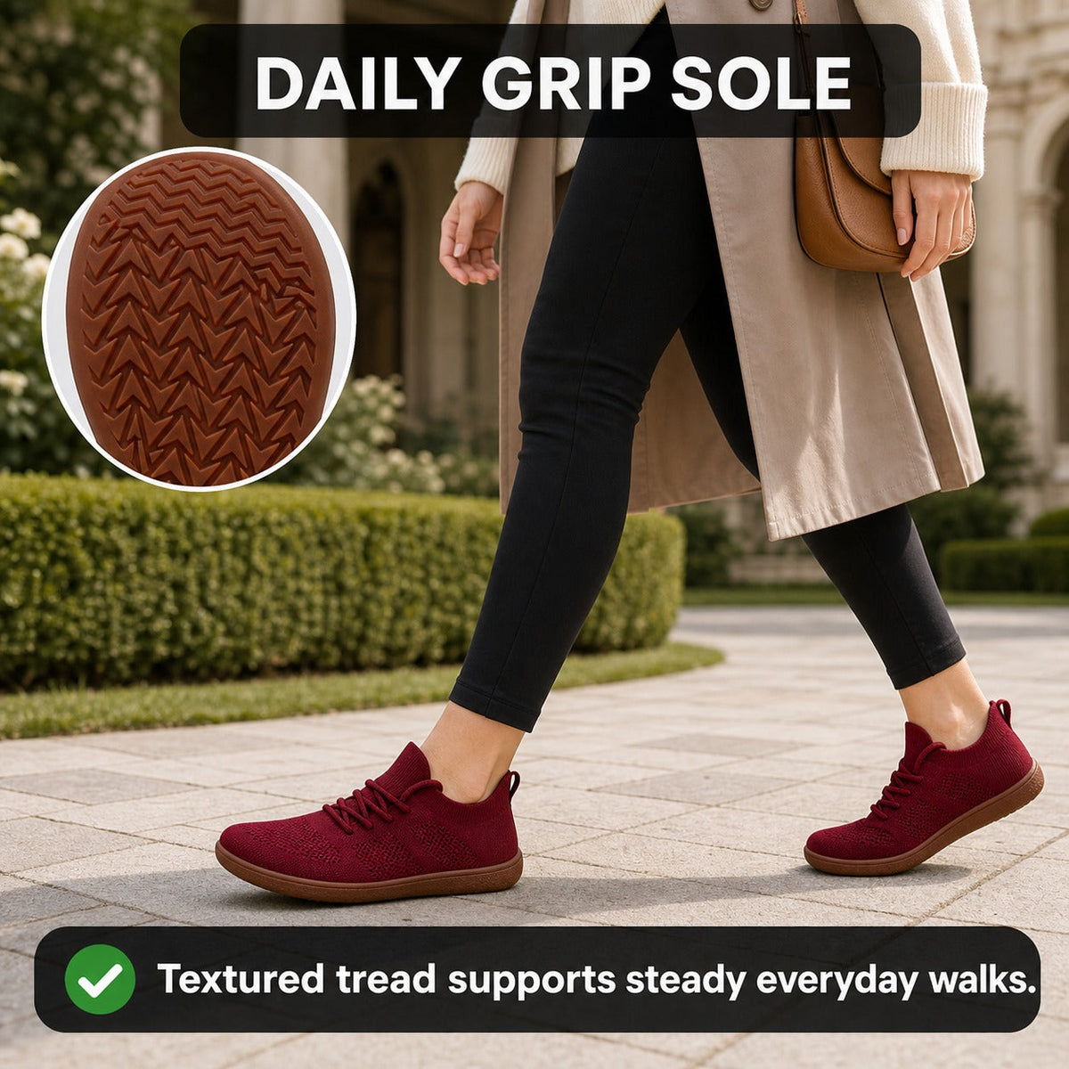 Zenn Wide Toe Barefoot Shoes For Women Colour Deep Red Daily Grip Sole Lifestyle